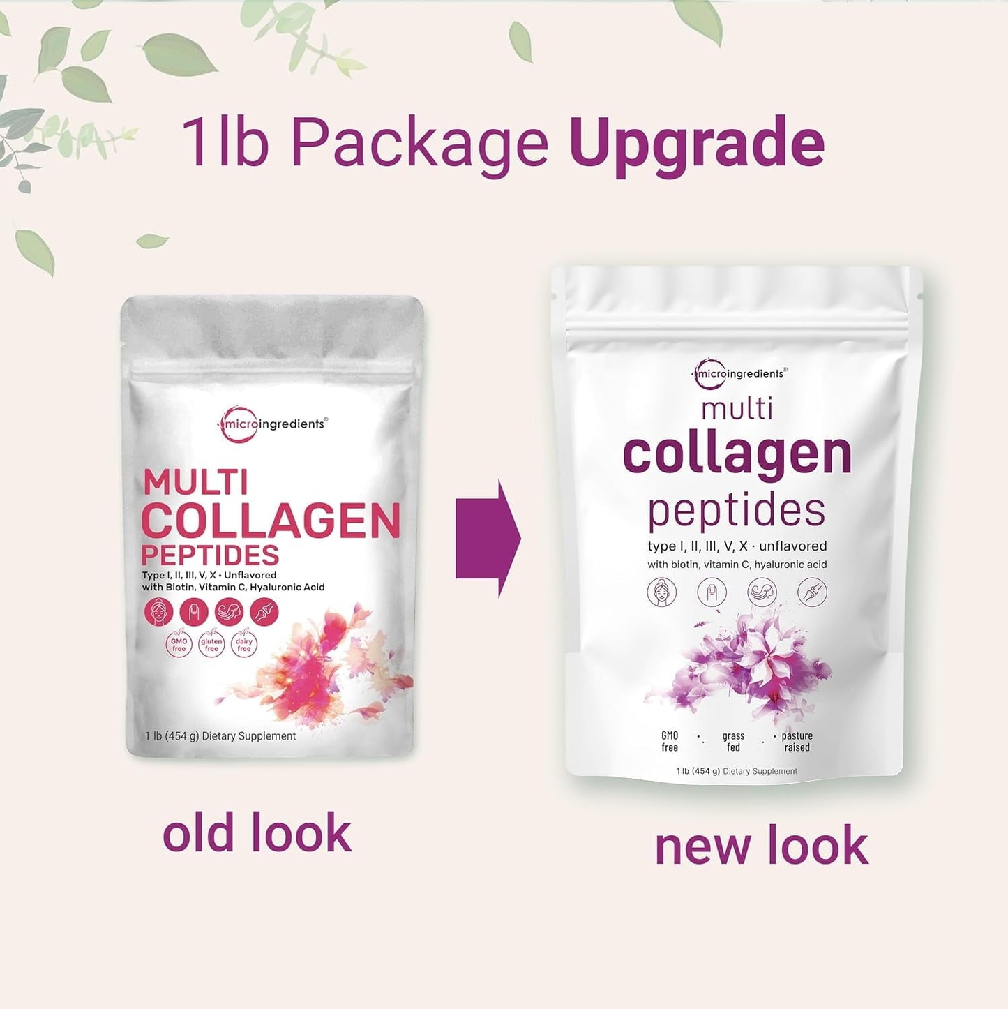 Micro Ingredients Multi Collagen Protein Powder, 1lb | Type I,II,III,V,X with Biotin, Hyaluronic Acid, Vitamin C - Unflavored Collagen Peptides