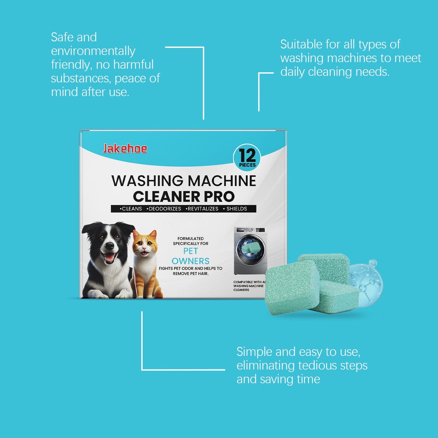 Jakehoe Washing machine cleaning tablets Cleaning the washing machine drum for household use, removing stains and scale