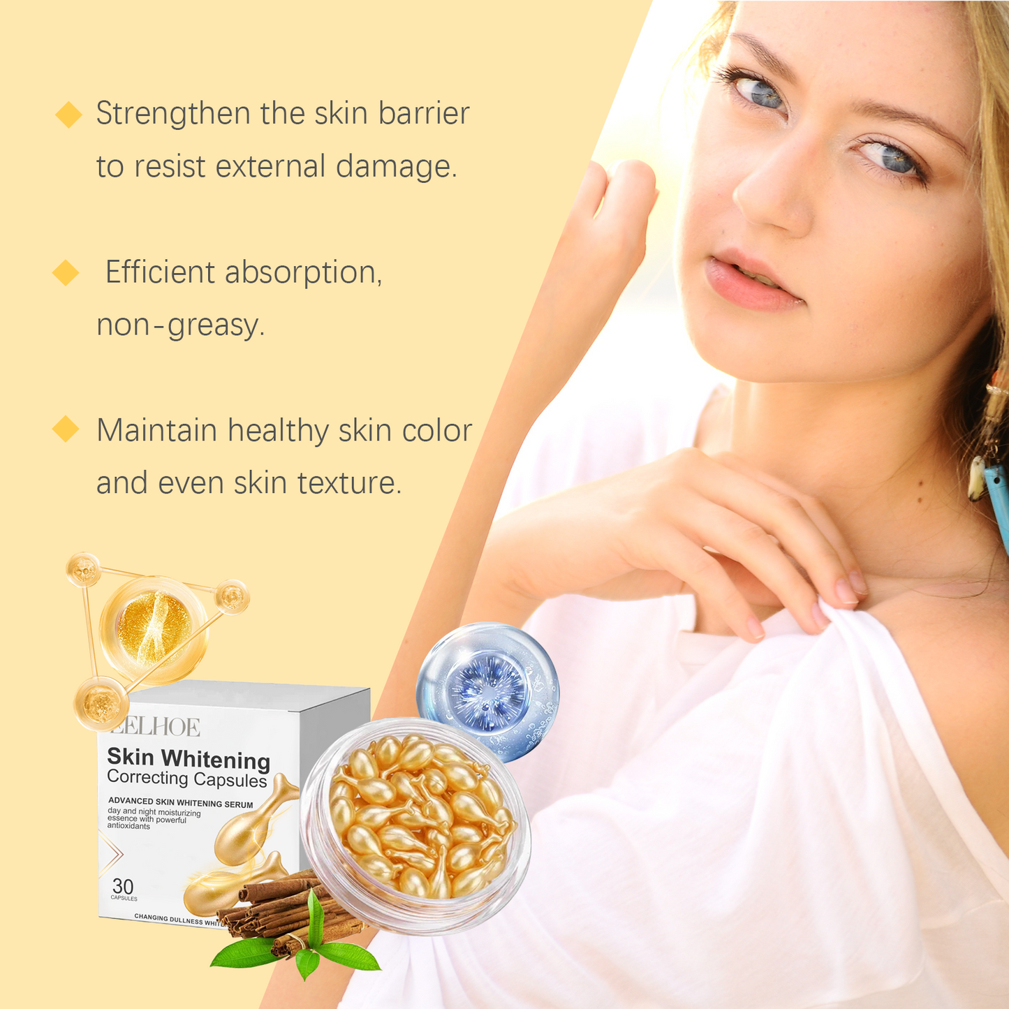 EELHOE Brightening Skin Capsules Moisturizes, hydrates, brightens skin, improves dullness, and enhances radiance