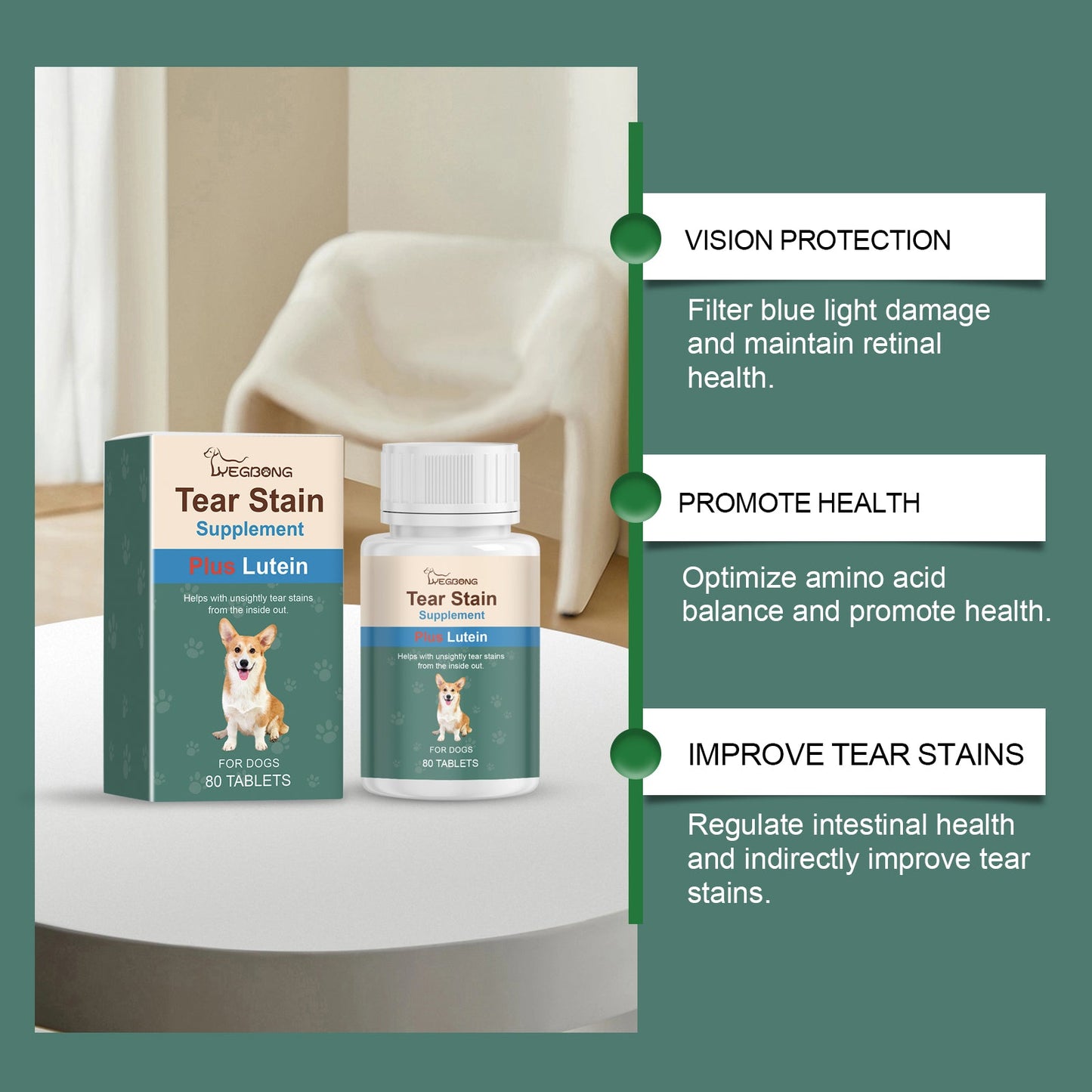 Yegbong Tear stain tablets for dogs Gentle cleaning tablets for pet dogs' tear stains and eye dirt