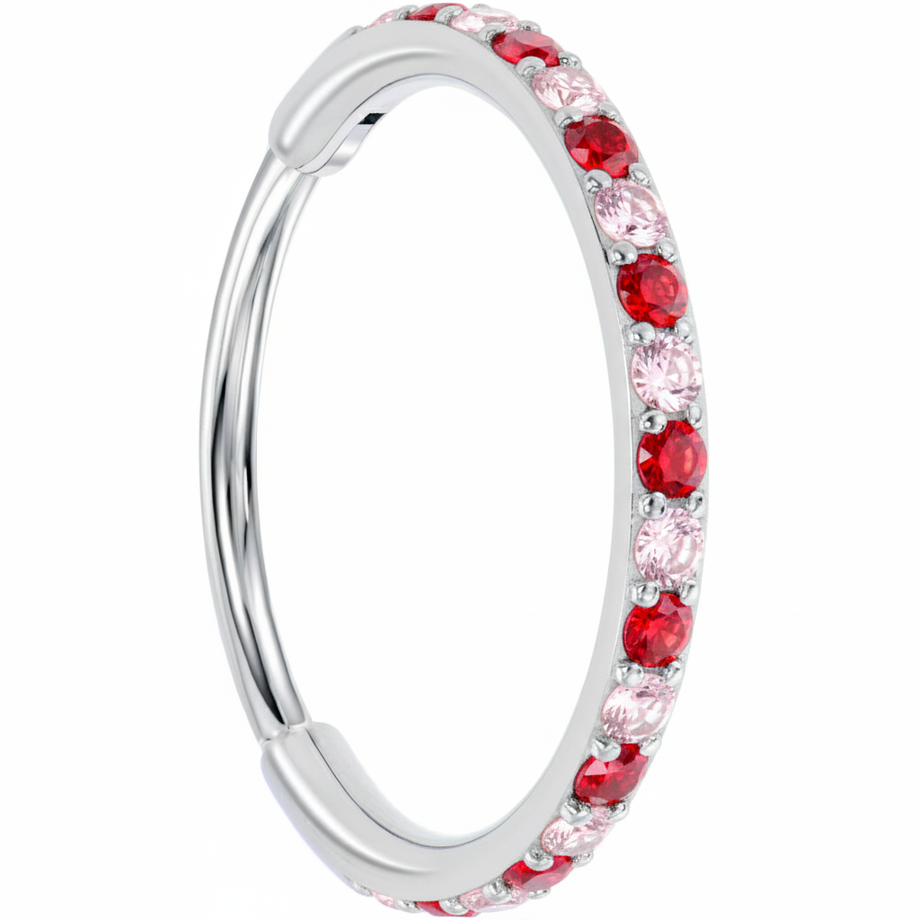 20G Micro Gem Titanium Hinged Nose Hoop - Pink Red Nose Ring
