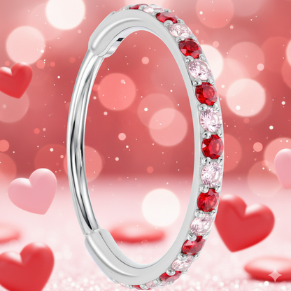 20G Micro Gem Titanium Hinged Nose Hoop - Pink Red Nose Ring