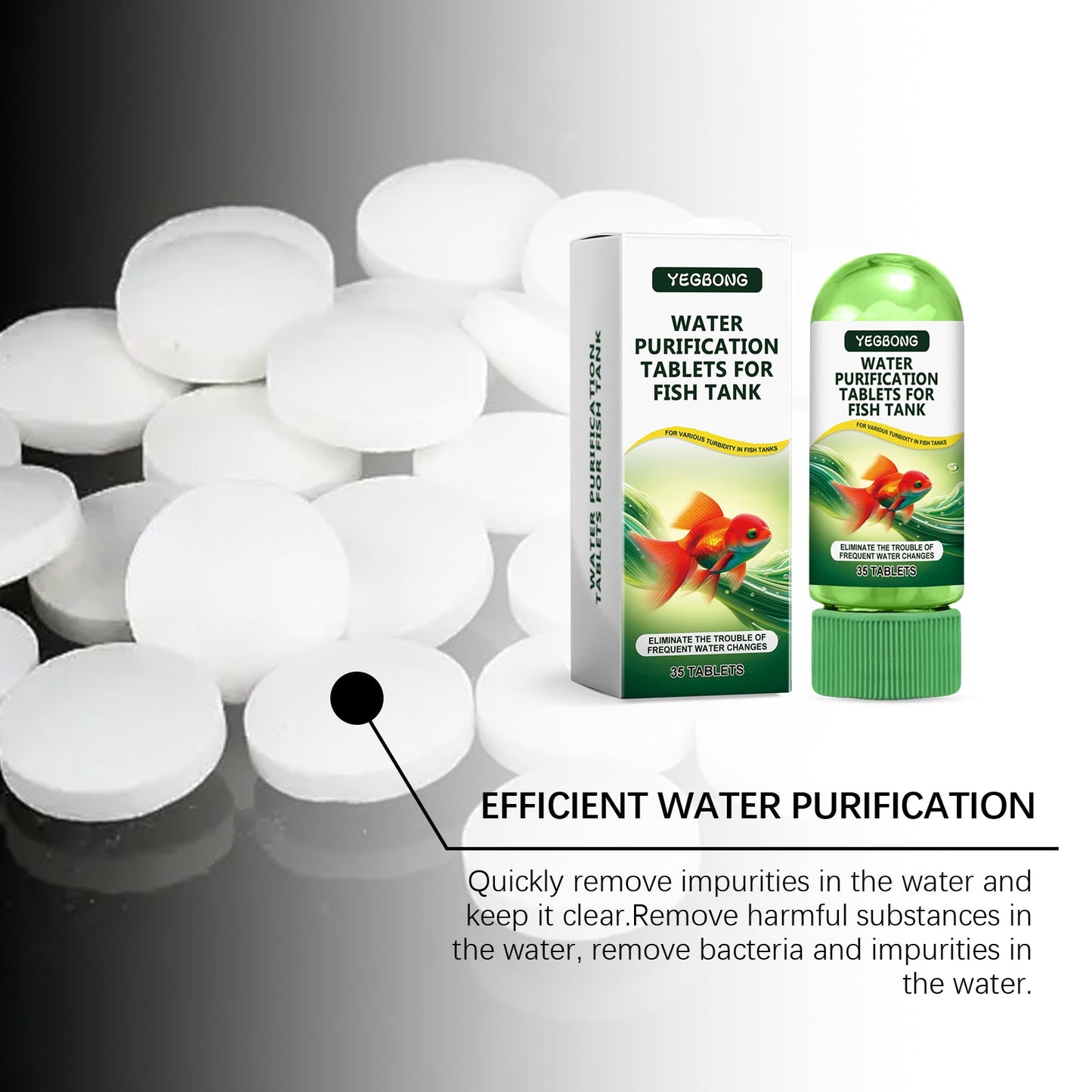 Yegbong Fish tank water purification tablets Specialized water quality cleaner for deodorization, algae removal, and sludge elimination to clear fish ponds