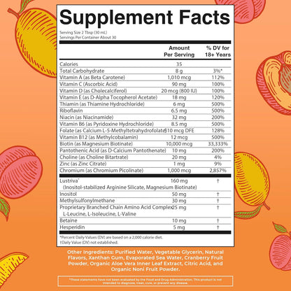 Liquid Multivitamin+Hair Growth | Clinically Tested for Thicker Hair & Facial Wrinkles in Women |  Lustriva Hair Growth Supplement | Peach Mango 30 Fl Oz