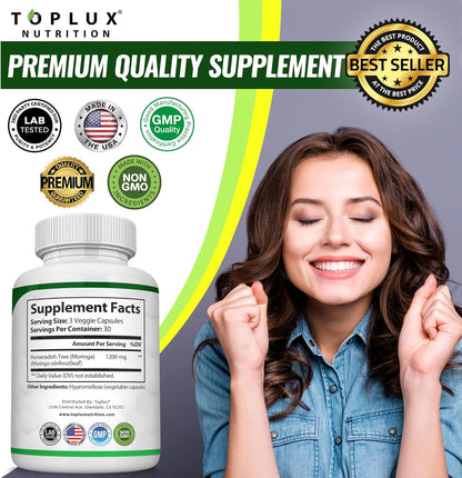Moringa Capsules 1200mg – Pure Oleifera Leaf Superfood for Immune & Skin Health | Vegan, Non-GMO | 90 Capsules-Shop