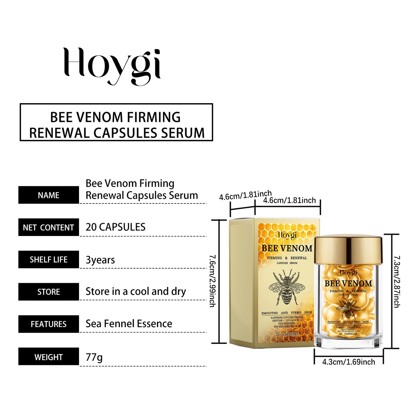 Hoygi Bee Venom Facial Care Capsules Nourishing and moisturizing capsules to improve skin's youthful vitality and firmness
