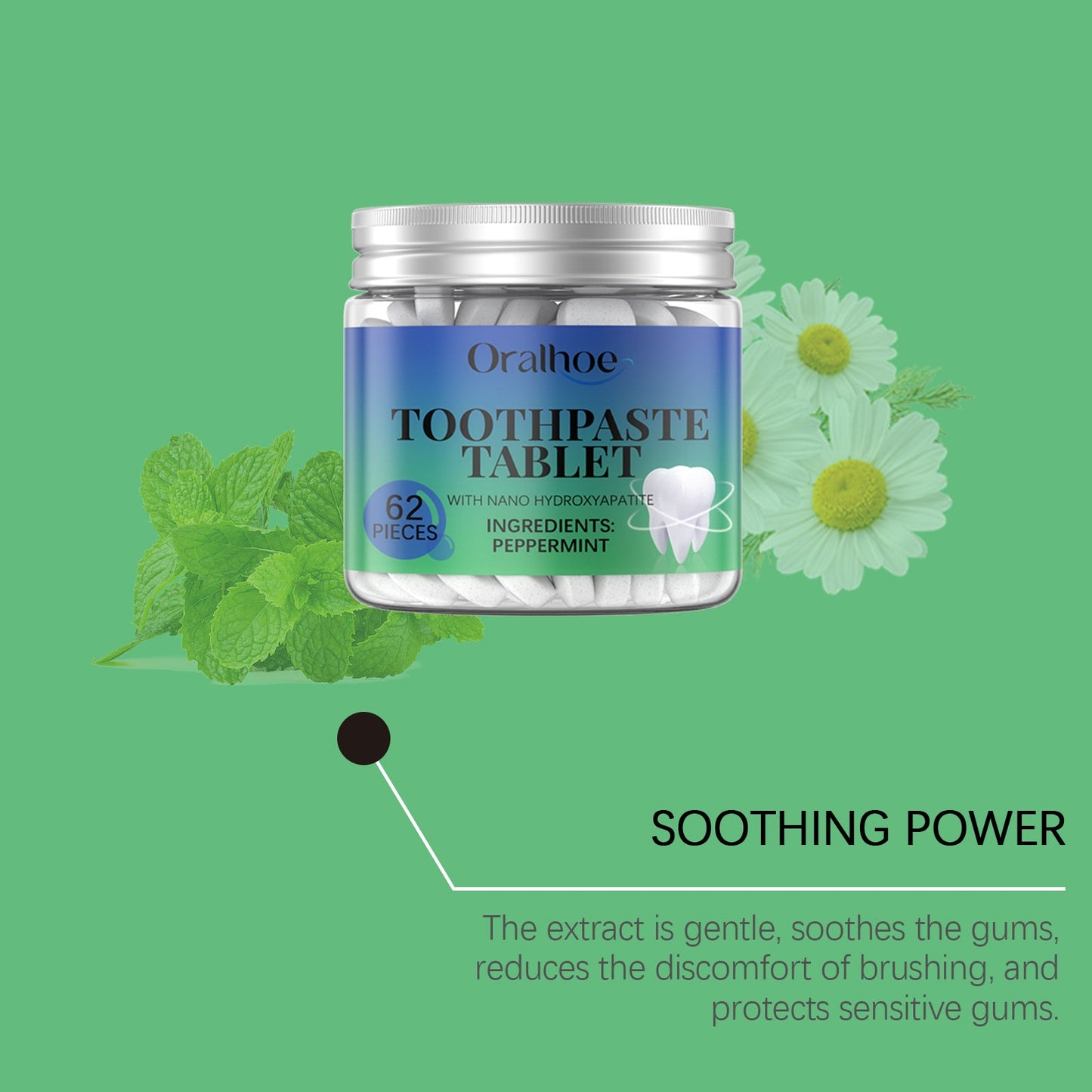 Oralhoe Whitening Toothpaste Tablets Mint tooth cleaning tablets for yellow teeth, tartar, and bad breath
