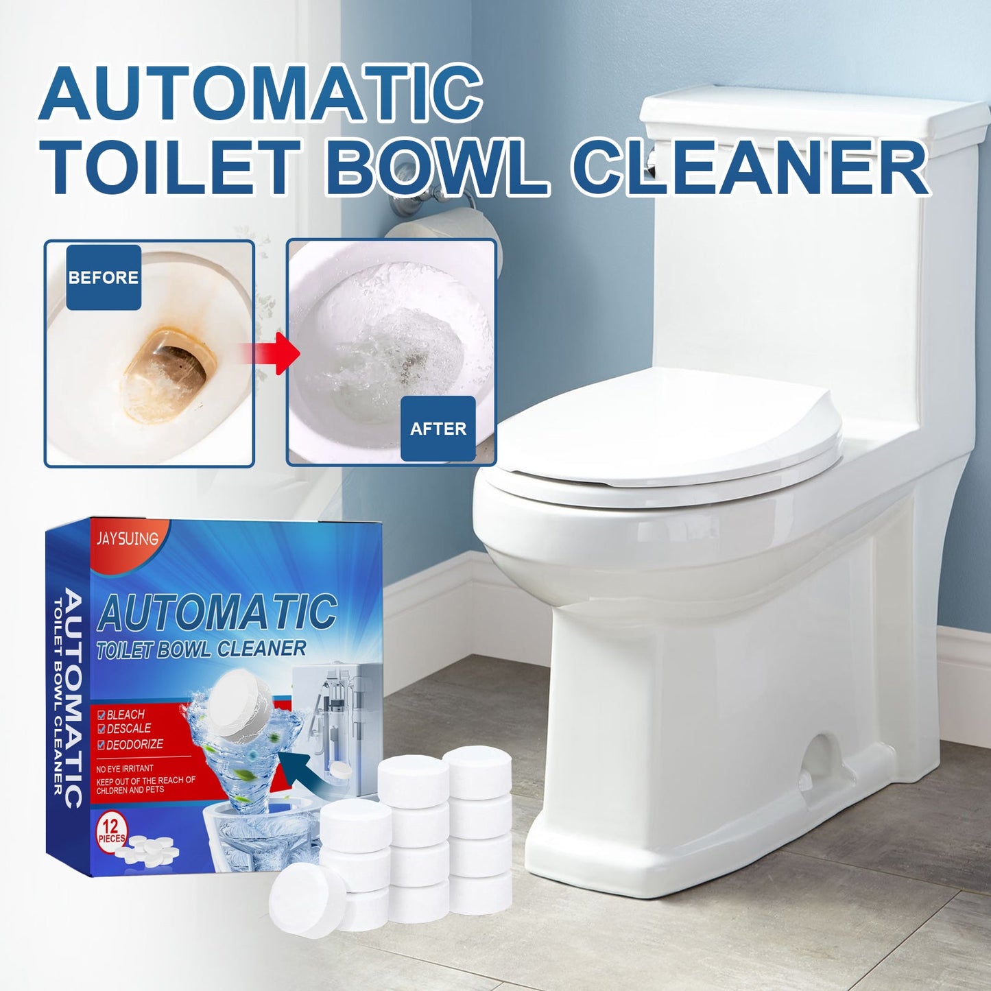 Jaysuing Cleaning tablets Household Toilet Deodorizing, Stain Removal, Descaling, and Cleaning Effervescent Tablets