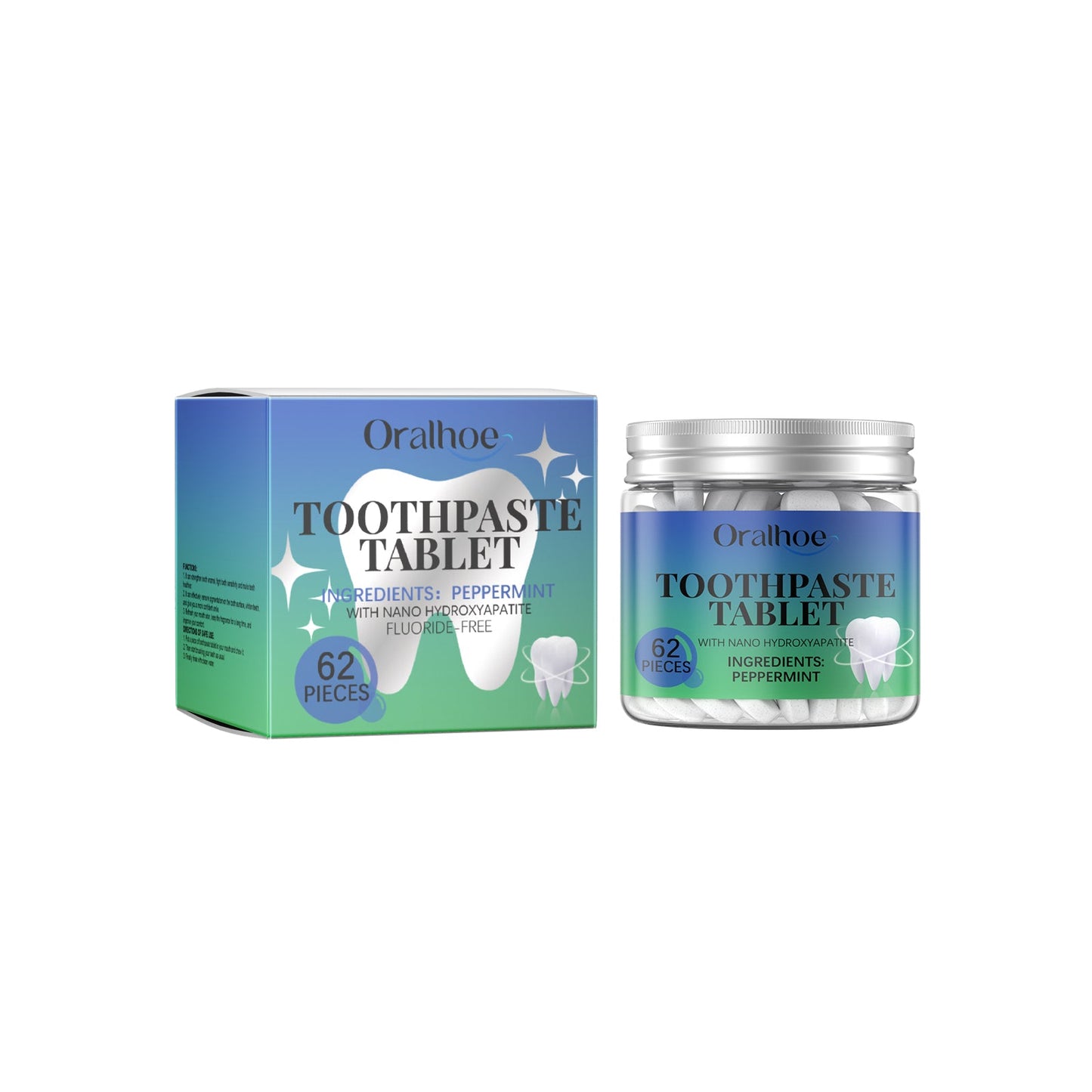 Oralhoe Whitening Toothpaste Tablets Mint tooth cleaning tablets for yellow teeth, tartar, and bad breath