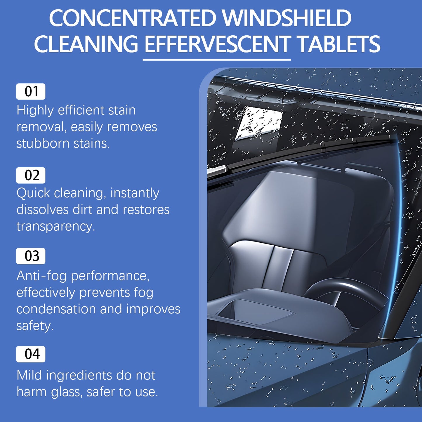 Rayhong Windshield washer tablets Car window rainproof, waterproof, stain-removing, daily maintenance effervescent tablets