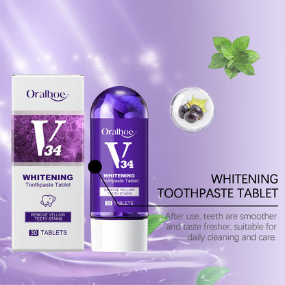 Oralhoe Whitening Toothpaste Tablets Teeth Cleaning Yellow Teeth Tartar Oral Odor Care Portable Cleaning Tablets