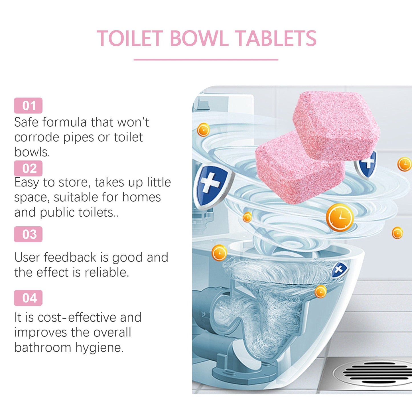 Jakehoe Toilet cleaning effervescent tablets Household toilet cleaning tablets for removing dirt and stains from toilets