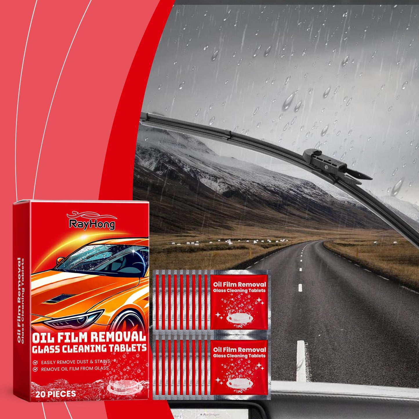 Rayhong Windshield cleaning effervescent tablets Car window glass stain and water mark waterproof cleaning tablets