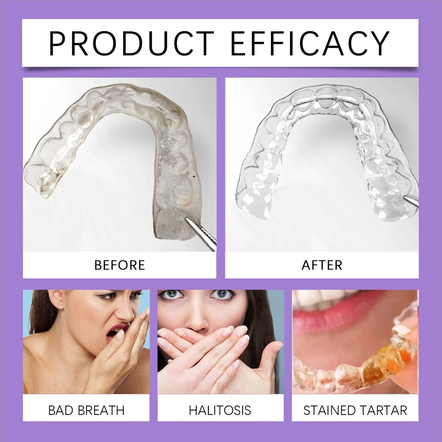 Oralhoe Purple Denture Retainer Cleaning Tablets Cleans stains, dental plaque buildup, and braces odor with cleaning tablets