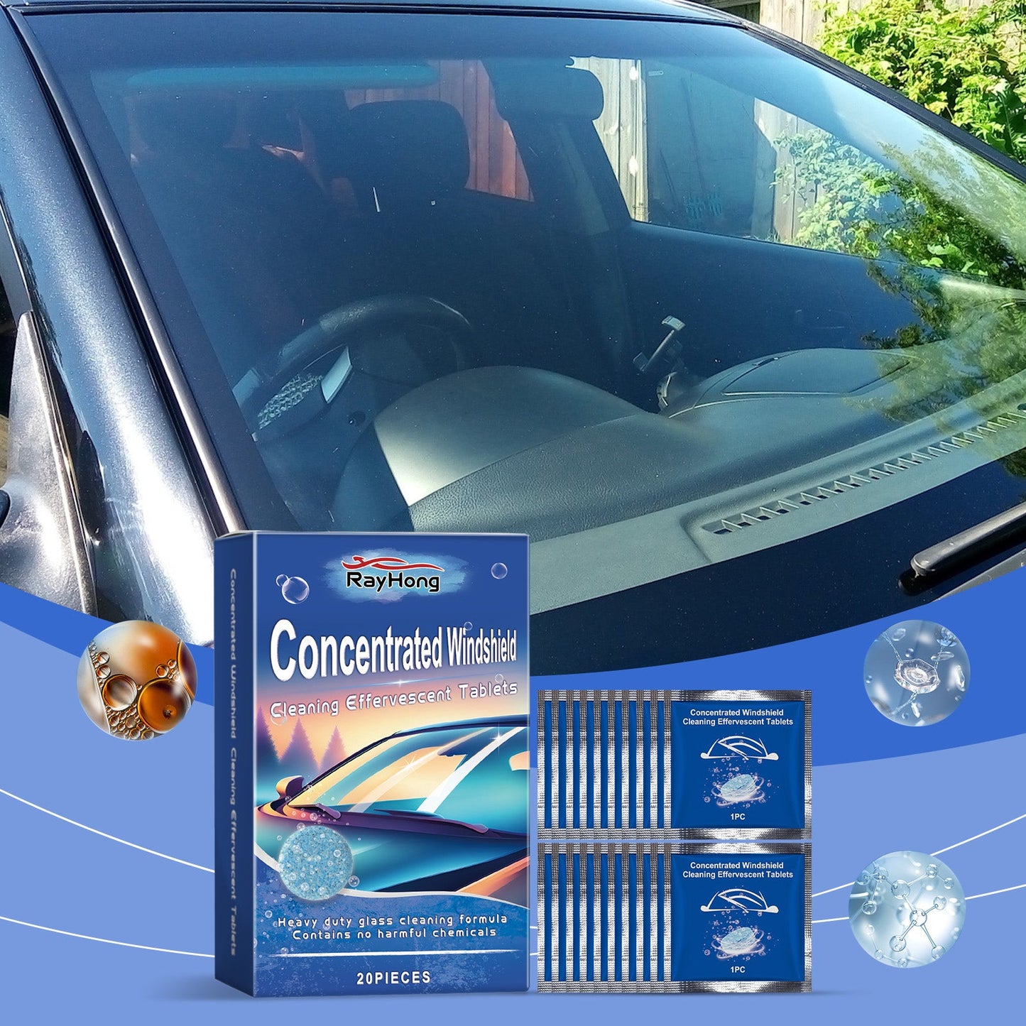 Rayhong Windshield washer tablets Car window rainproof, waterproof, stain-removing, daily maintenance effervescent tablets