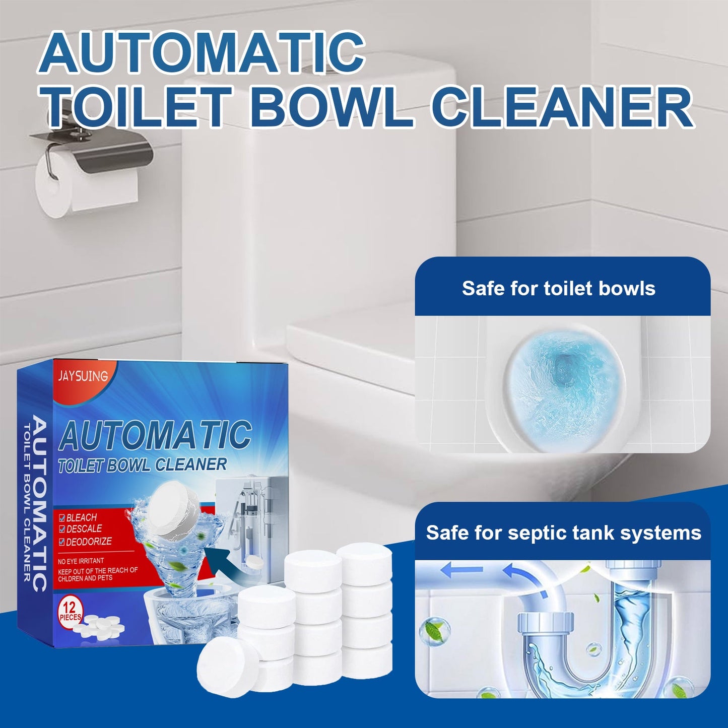 Jaysuing Cleaning tablets Household Toilet Deodorizing, Stain Removal, Descaling, and Cleaning Effervescent Tablets