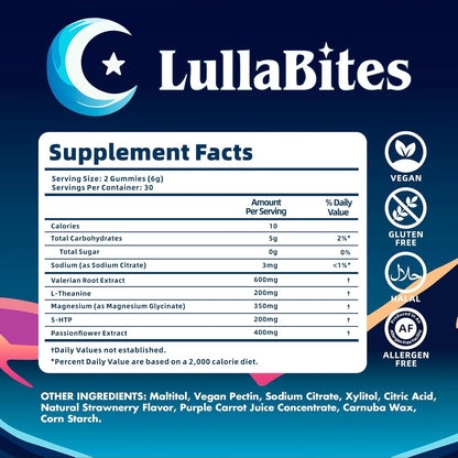 Natural Sleep Gummies - Made in USA - With 5-HTP, L-Theanine, Magnesium & Valerian Root - Melatonin Free - Vegan - Halal - Sugar, Gluten Free - Sweet Strawberry - 60 Gummies - 30 Servings
