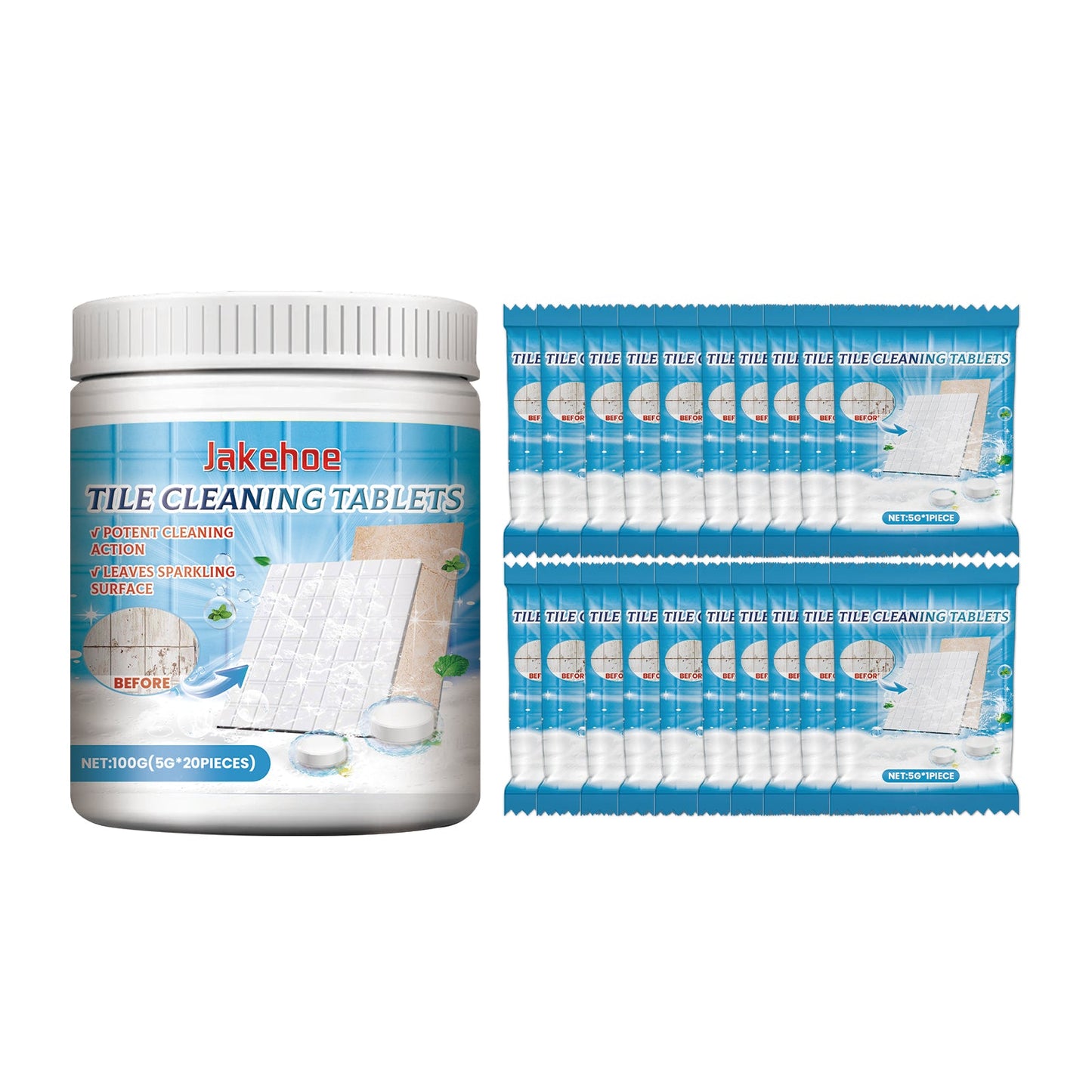 Jakehoe Tile cleaning tablets Toilet, bathtub, toilet bowl, washbasin, floor, wall, tiles - decontamination and cleaning