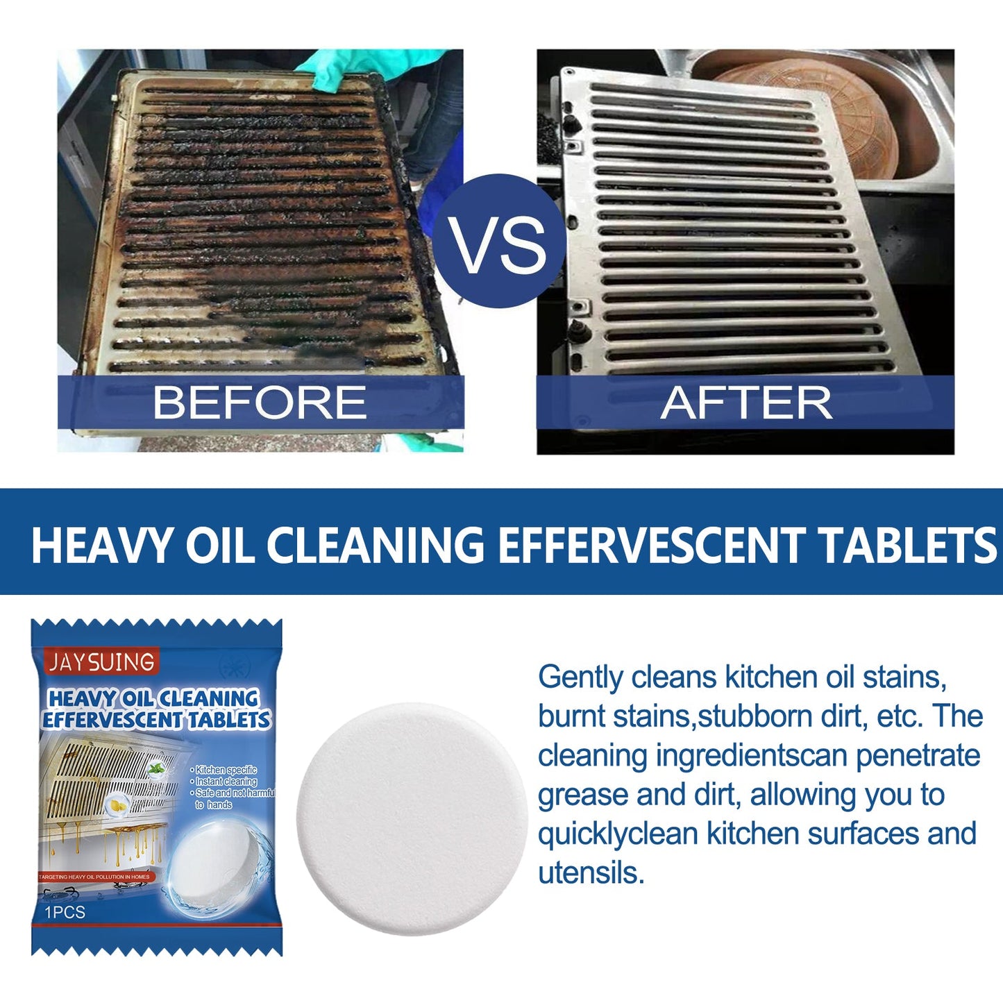 Jaysuing Oil stain cleaning tablets（Boxed） Heavy grease and stain cleaning effervescent tablets for kitchen range hoods and stoves