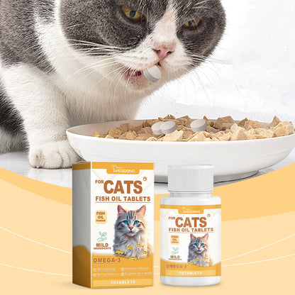 Yegbong Multivitamin Fish Oil Tablets for Cats Cat Care Vitamin Moisturizing Skin Fish Oil Supplement Tablets