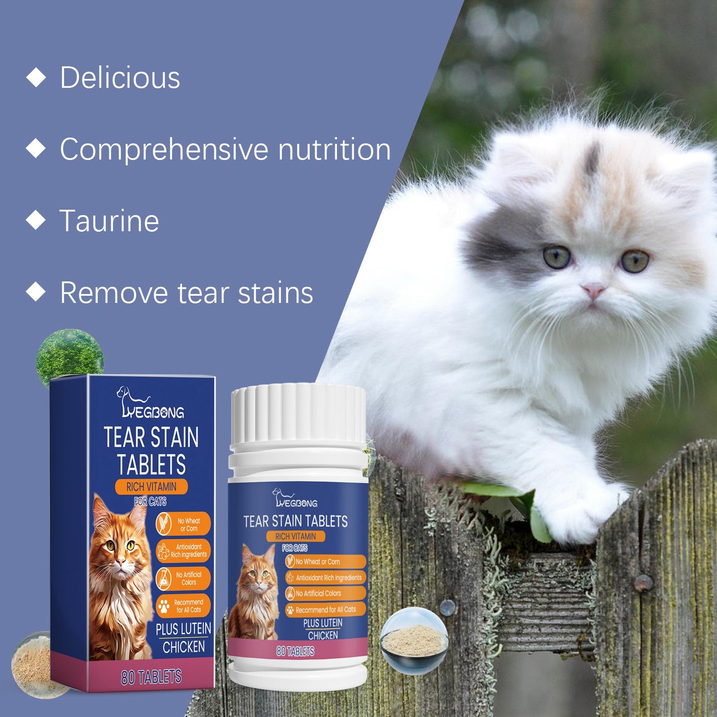 Yegbong Tear stain remover for cats Pet nutritional supplement for cats, tear stain remover tablets to moisturize the eyes