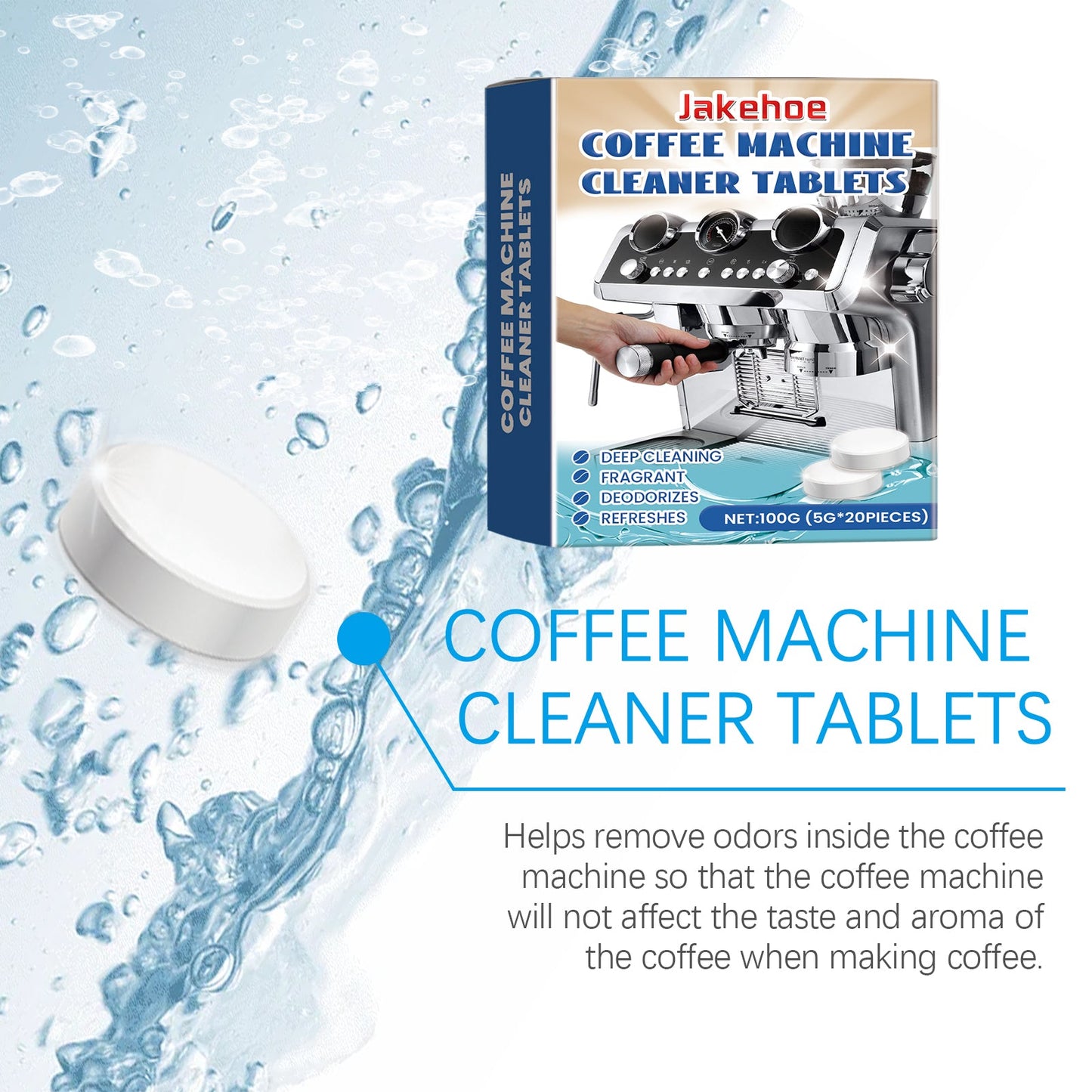 Jakehoe Coffee machine descaling cleaning tablets Effervescent tablets for cleaning dirt and grease and maintaining the hygiene of kitchen equipment