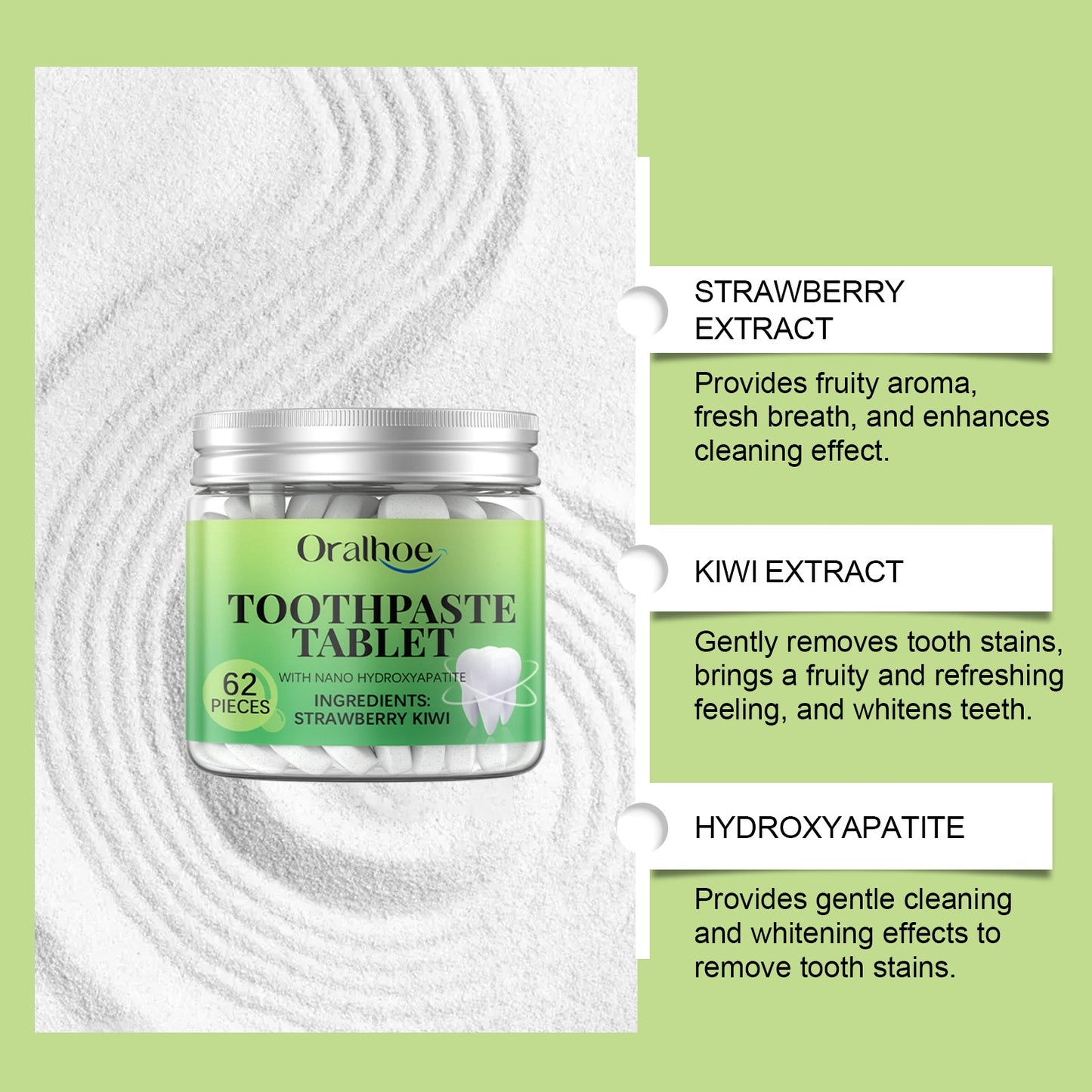 Oralhoe Whitening Toothpaste Tablets Strawberry and kiwi fresh breath toothpaste for cleaning dental plaque and protecting teeth