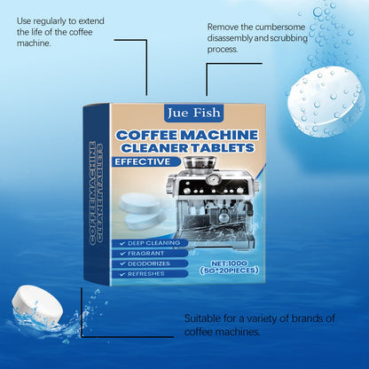 Jue-Fish Coffee machine cleaning tablets Cleaner for cleaning coffee machine stains and grime, renovation and maintenance