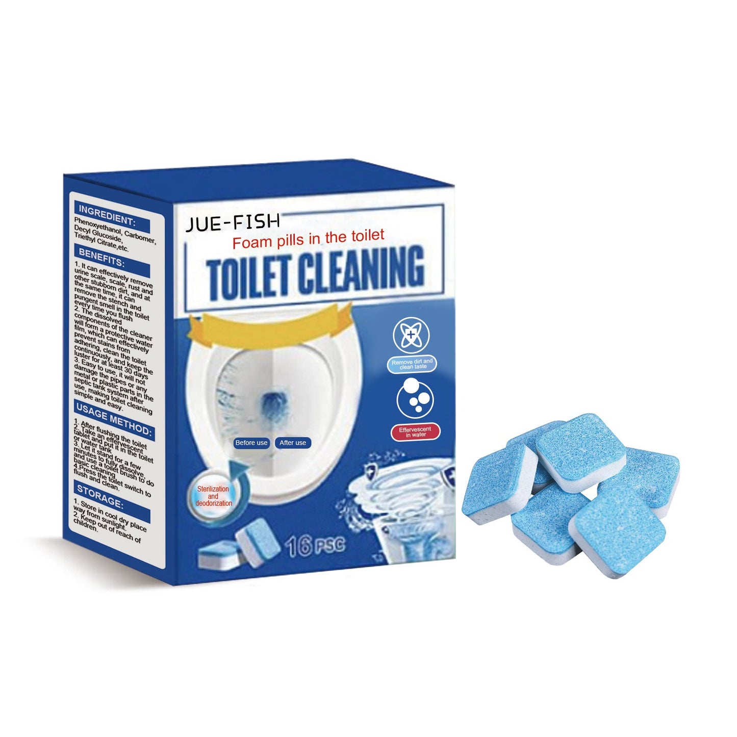 Jue-Fish Toilet Effervescent Tablets Toilet decontamination, urine stain removal, deodorizing and fragrance-retaining toilet cleaning effervescent tablets