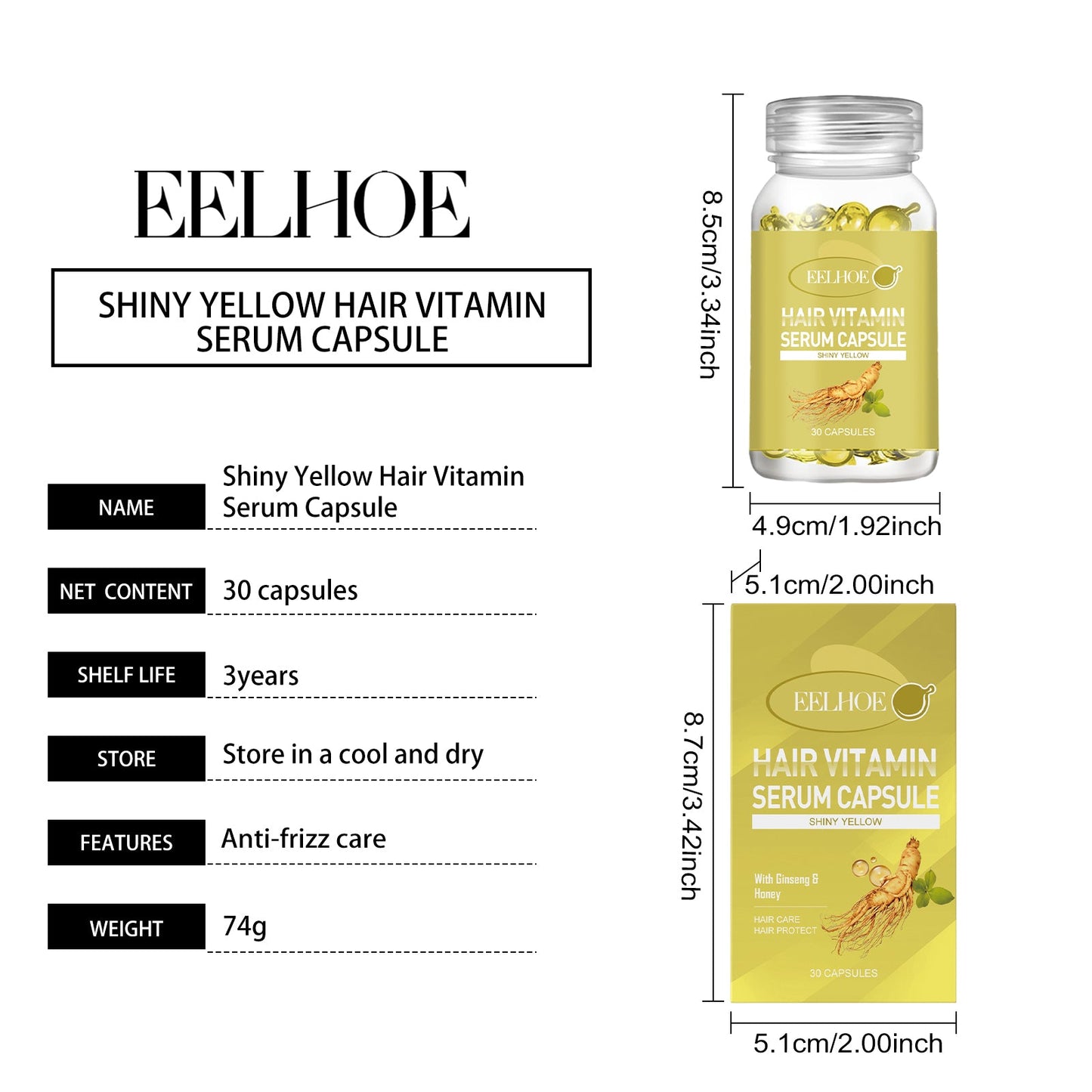 EELHOE Hair Oil Capsules Scalp care to improve dryness and frizz, smooth hair care oil, gentle and moisturizing