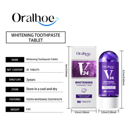 Oralhoe Whitening Toothpaste Tablets Teeth Cleaning Yellow Teeth Tartar Oral Odor Care Portable Cleaning Tablets