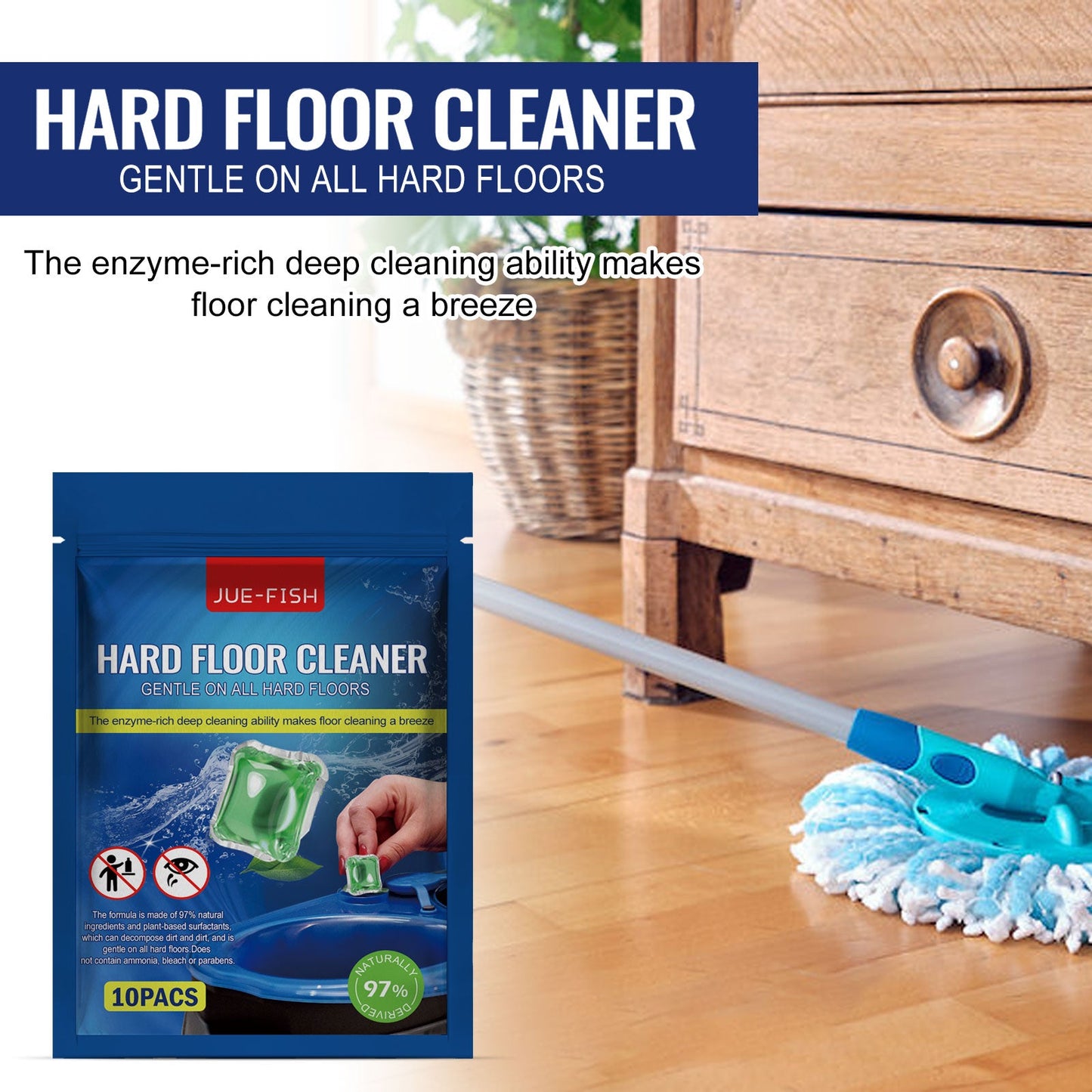 Jue-Fish Hard Floor Cleaning Beads Floor cleaner for stains, with fragrance, polishing and brightening effect, tile cleaner