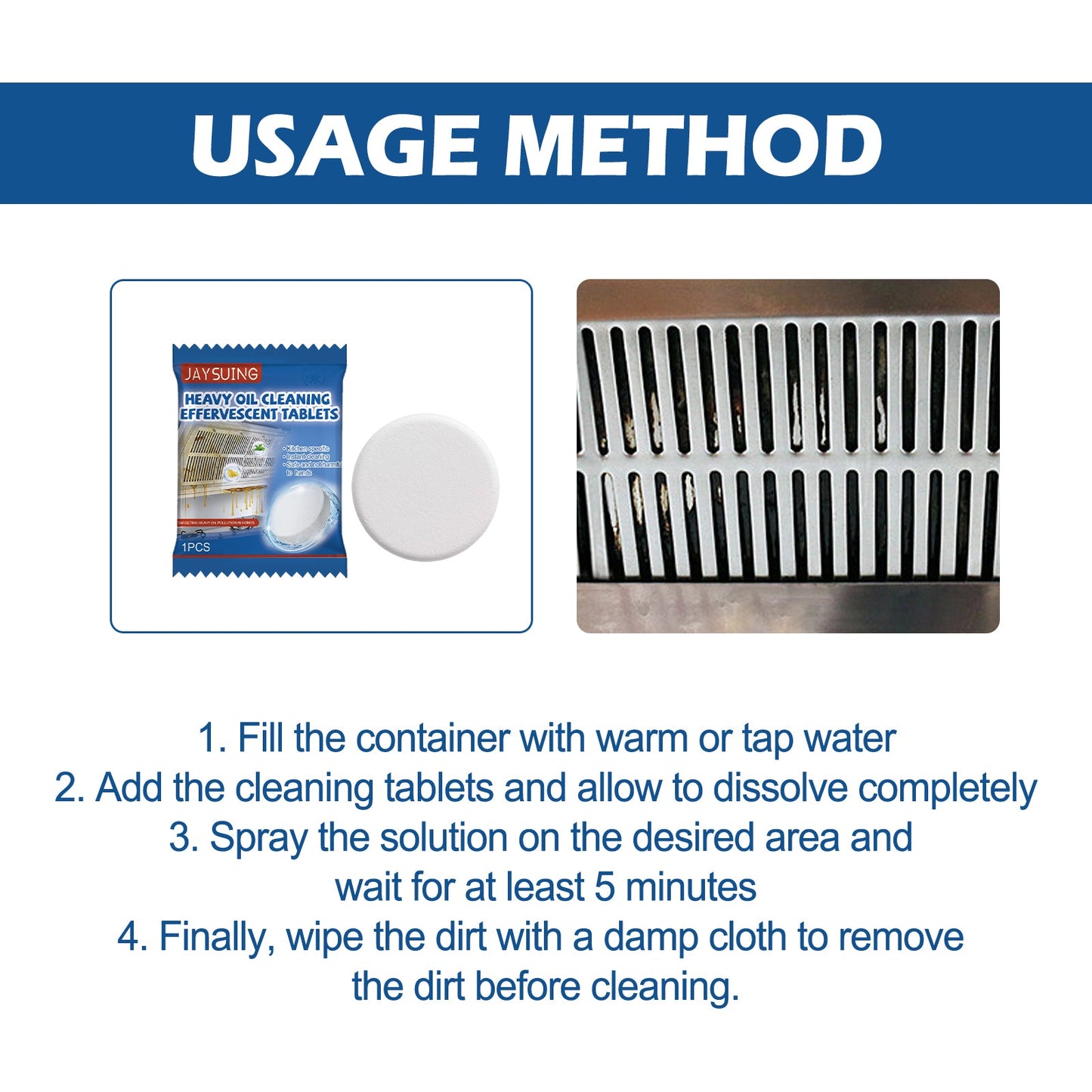 Jaysuing Oil stain cleaning tablets（Boxed） Heavy grease and stain cleaning effervescent tablets for kitchen range hoods and stoves