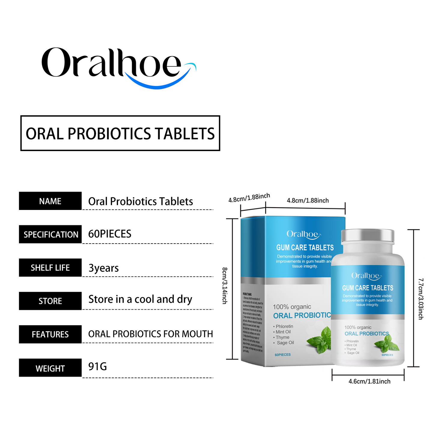 Oralhoe Mouthwash tablets Cleans teeth, removes stains, eliminates bad breath, freshens breath, portable solid toothpaste tablets