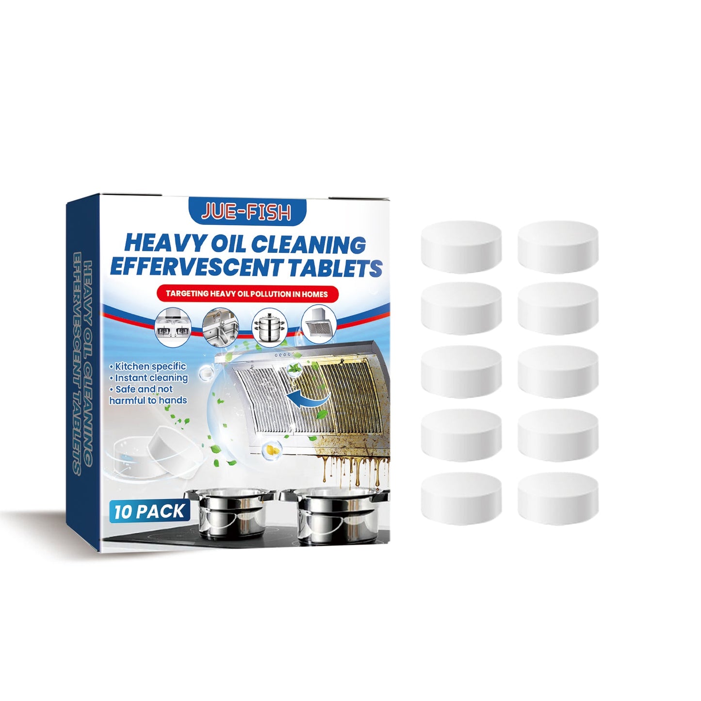 Jue-Fish Kitchen cleaning effervescent tablets Kitchen range hood and stove heavy grease and stain cleaning effervescent tablets
