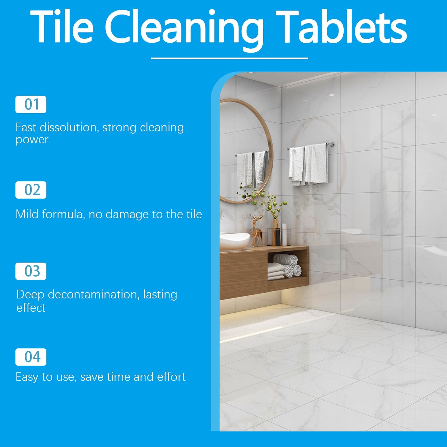Jue-Fish Tile cleaning effervescent tablets Toilet and sink wall tile stain remover, descaler, and brightening cleaning tablets