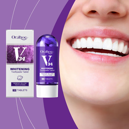 Oralhoe Whitening Toothpaste Tablets Teeth Cleaning Yellow Teeth Tartar Oral Odor Care Portable Cleaning Tablets