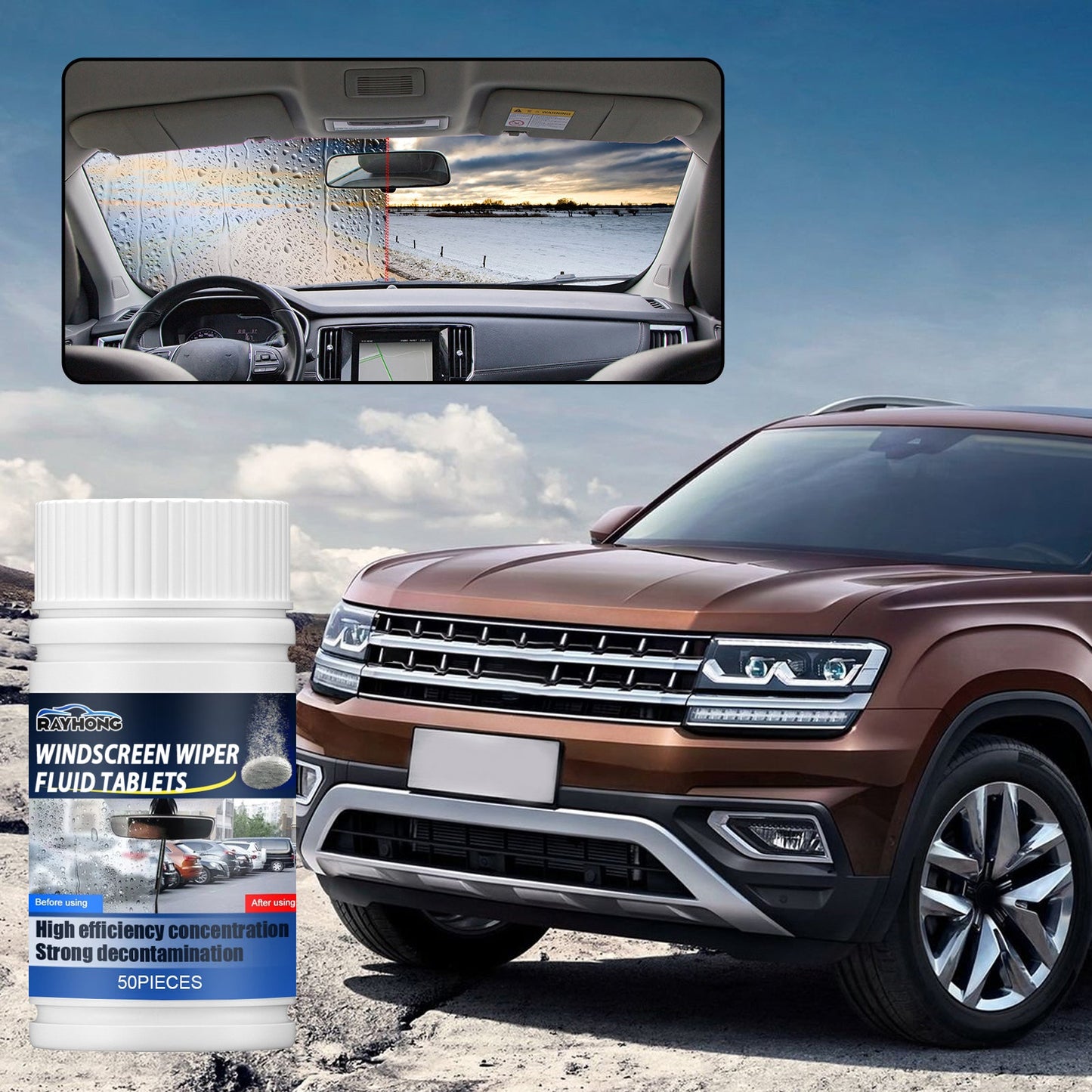 Rayhong Car windshield cleaning effervescent tablets Cleaning, decontamination, and removal of shellac oil film wiper effervescent tablets
