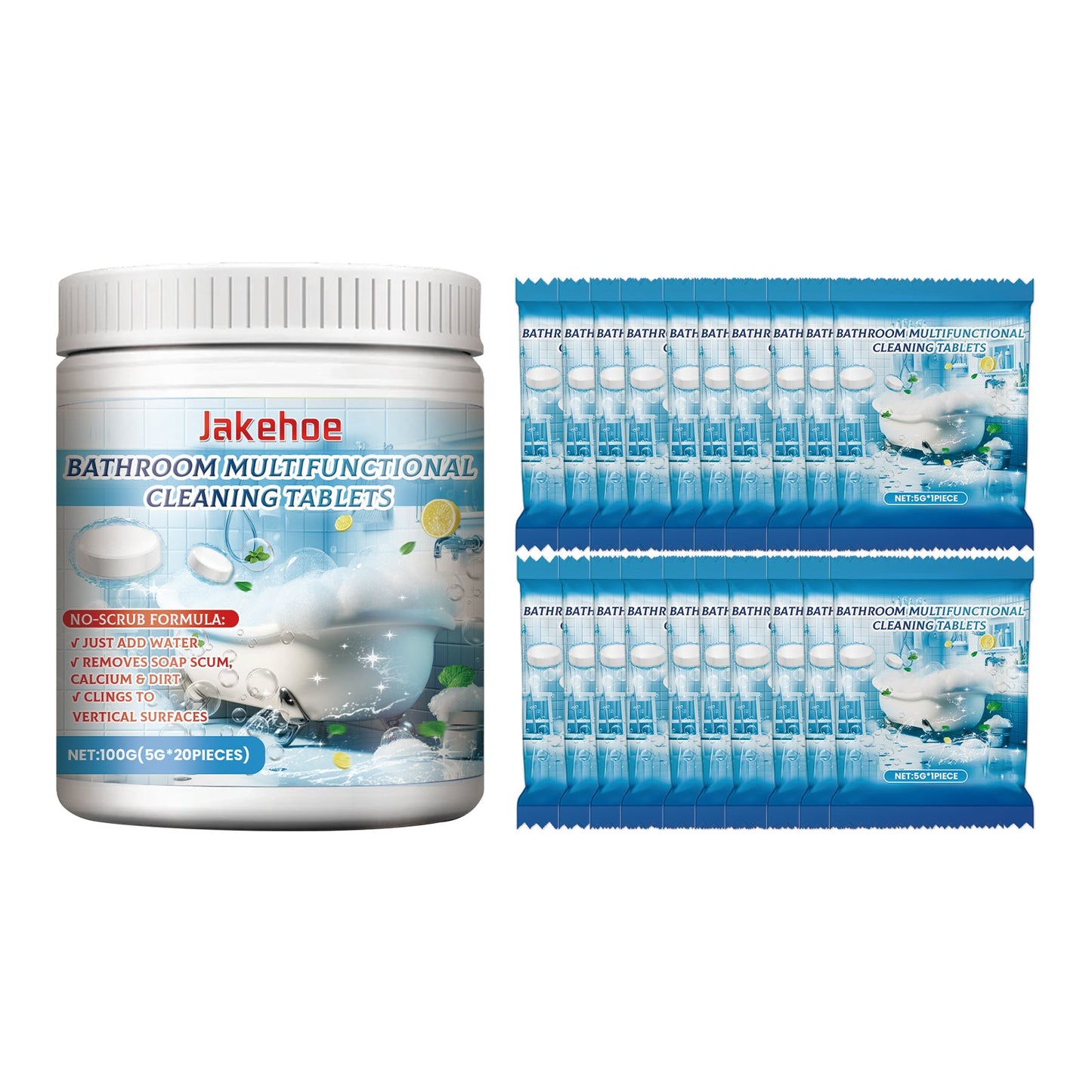Jakehoe Bathroom cleaning tablets Bathroom deodorizing sink cleaner, bathtub glass scale remover, household cleaning tablets