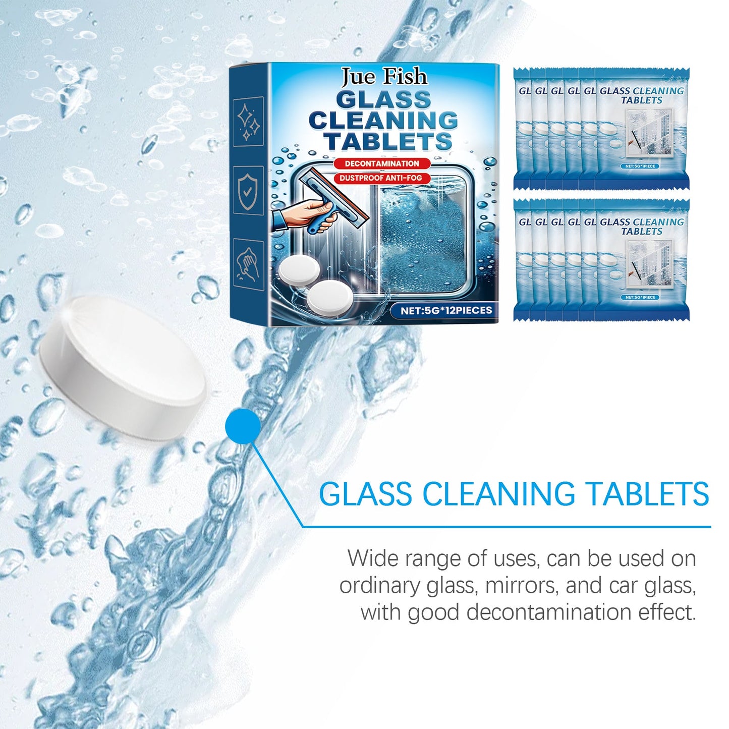 Jue-Fish Glass cleaning effervescent tablets Door and window glass, water stains, dust, and stubborn dirt are cleaned, leaving the mirror surface clear and bright