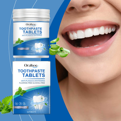 Oralhoe Mint cleaning toothpaste tablets Gently cleans teeth, removes stains and yellowing, freshens the mouth, and provides dental care