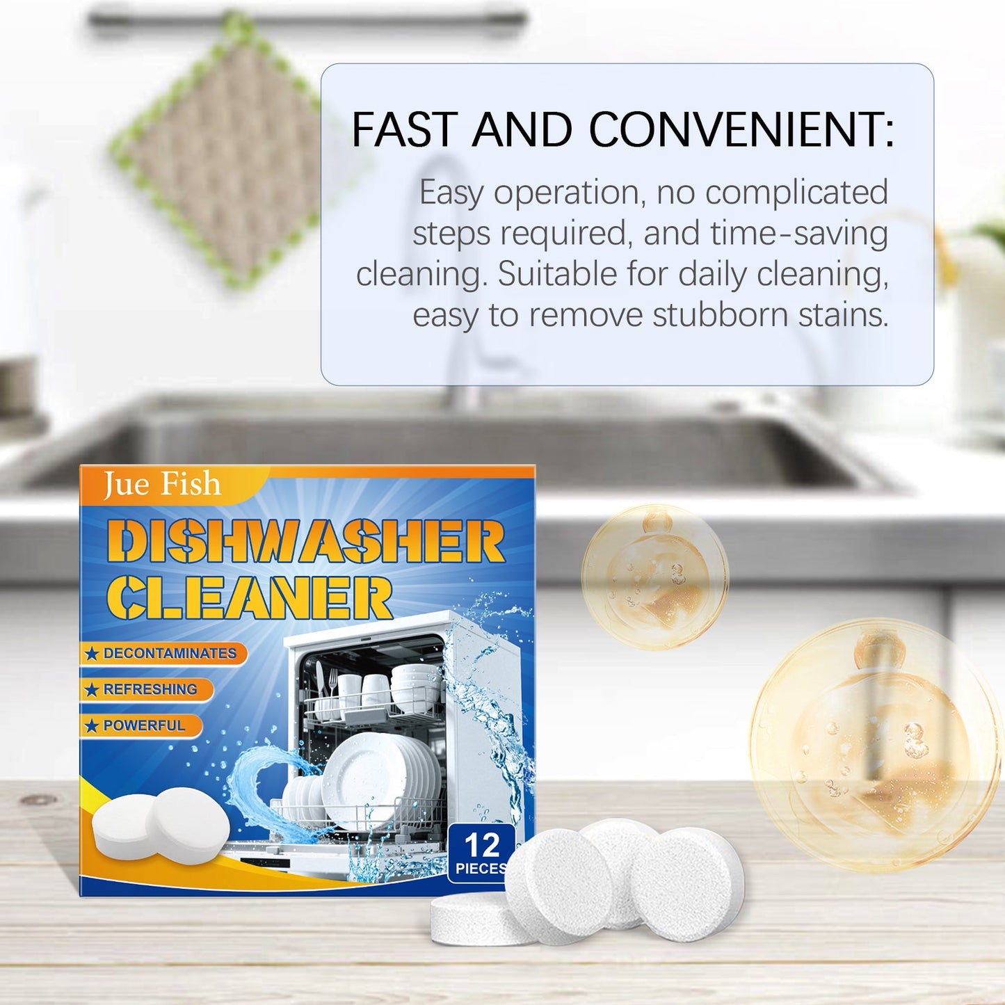 Jue Fish Dishwasher degreasing cleaning tablets Removes grease and reduces scale, keeps dishes clean, for household cleaning