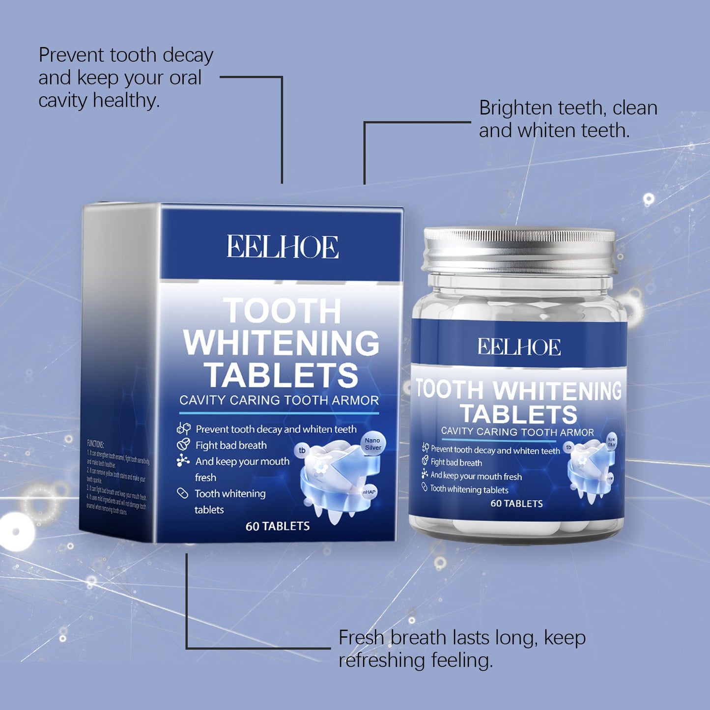 EELHOE Fresh Breath Mouthwash Tablets Clean oral hygiene, care for shiny teeth, portable solid toothpaste tablets