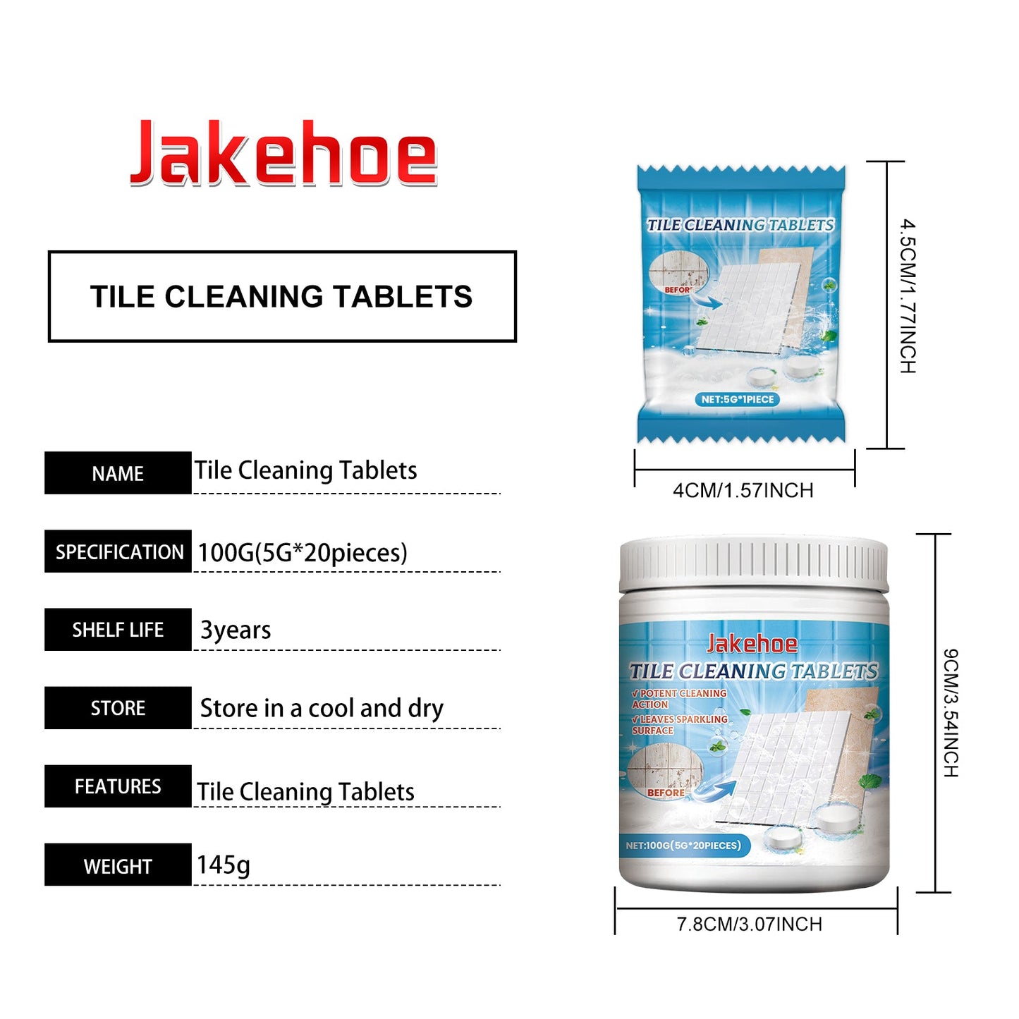 Jakehoe Tile cleaning tablets Toilet, bathtub, toilet bowl, washbasin, floor, wall, tiles - decontamination and cleaning