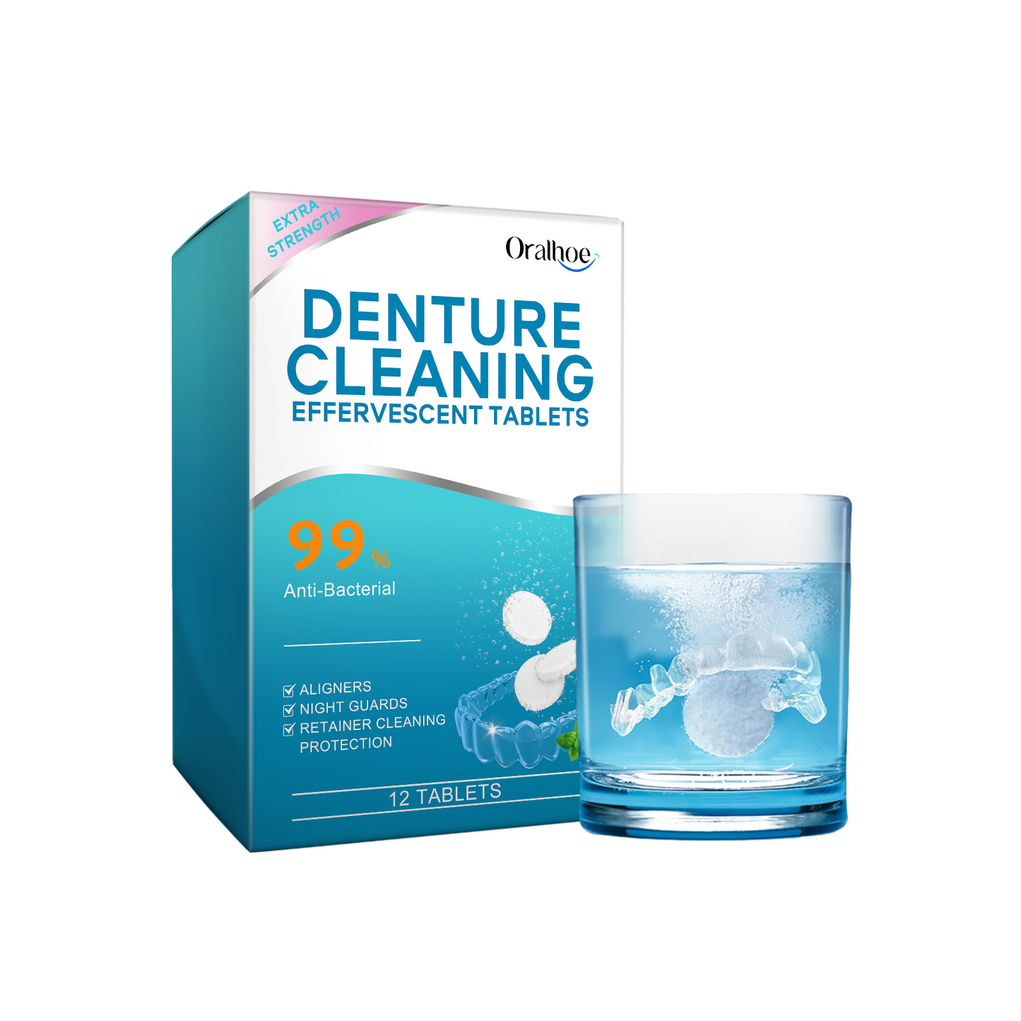 Oralhoe Denture cleaning effervescent tablets Gentle cleaning of denture stains, fresh and clean, daily portable effervescent tablets
