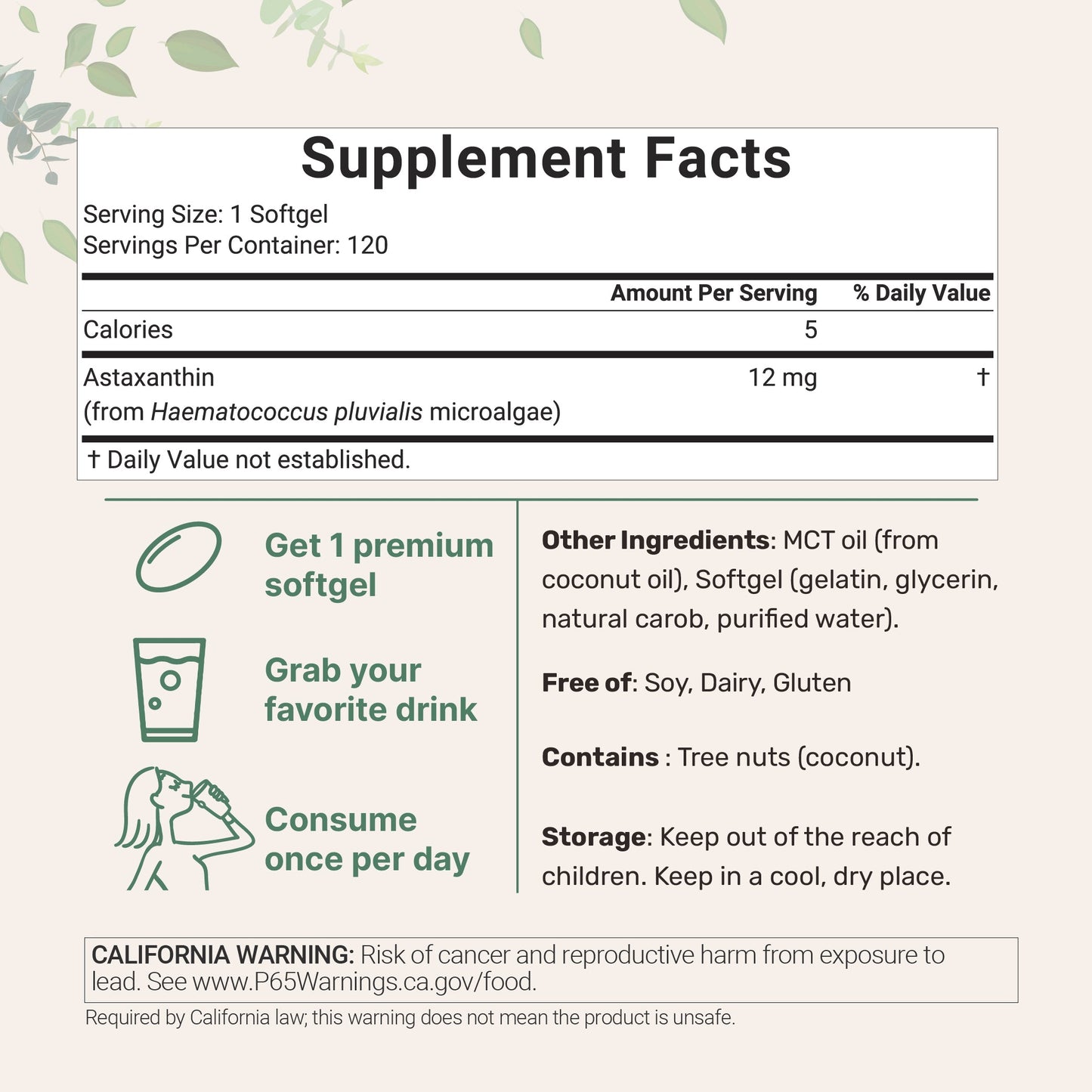 Micro Ingredients Astaxanthin 12mg, 120 softgels, tanning pills, Strength Carotenoids Skin Supplement w. 100% Natural Astaxanthin from MicroAlgae