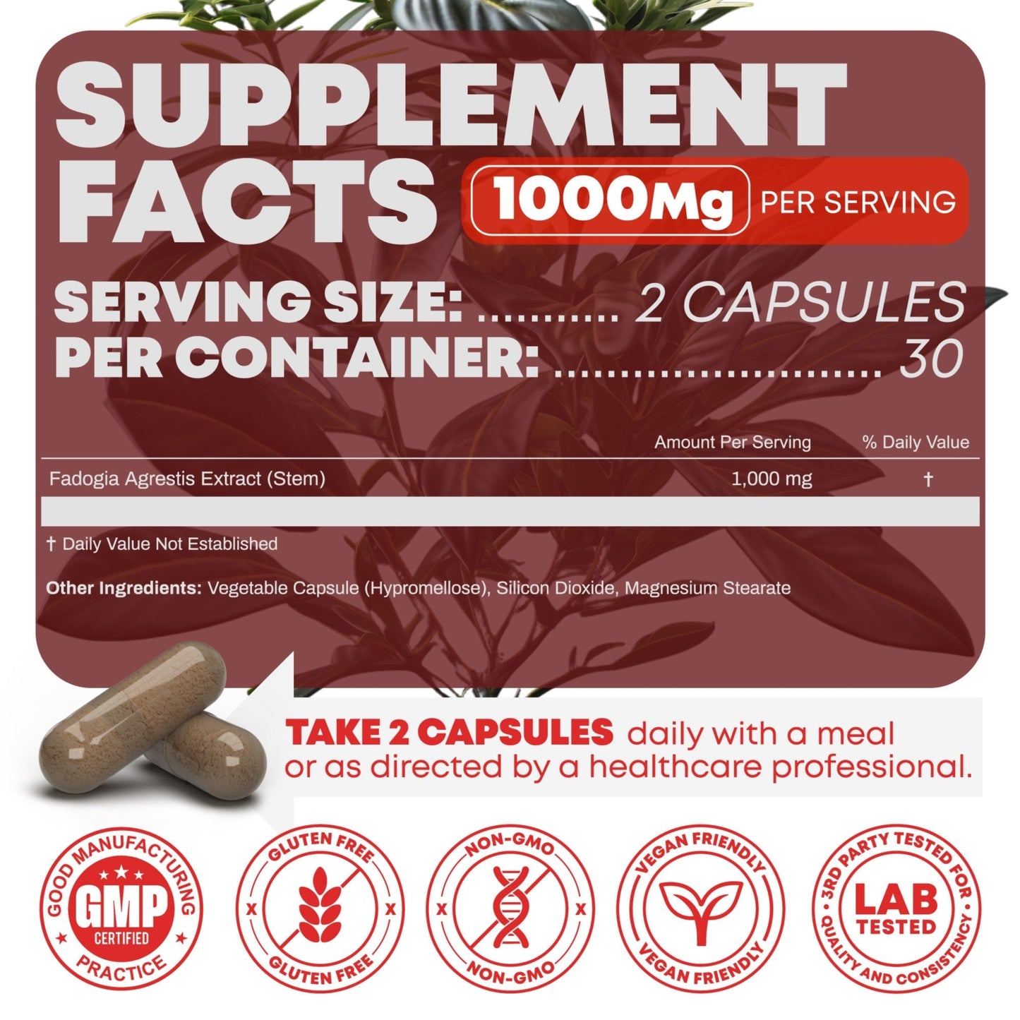 Peak Revival-X Fadogia Agrestis – 1000mg Botanical Extract – 60 Vegan Capsules