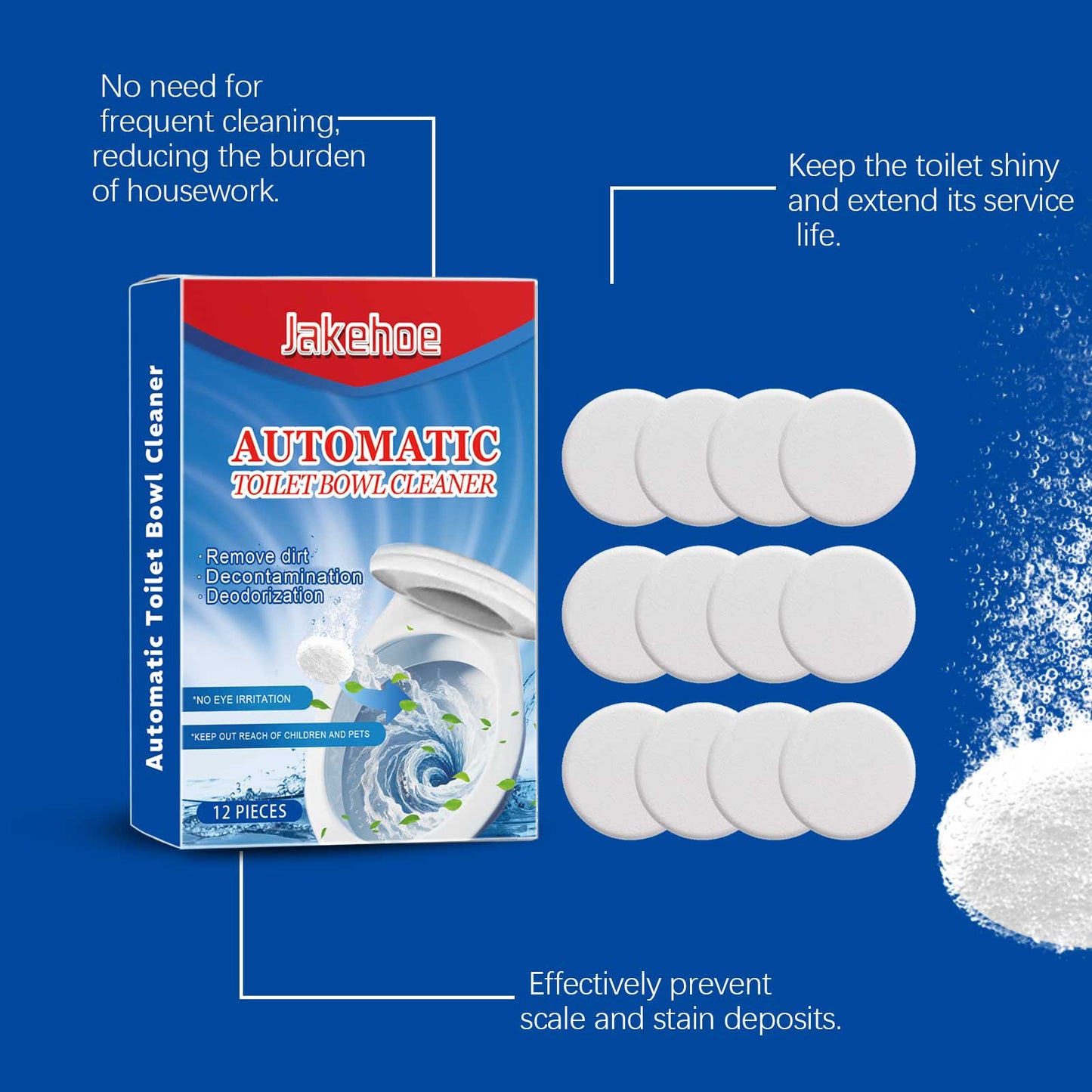 Jakehoe Toilet cleaning effervescent tablets Toilet cleaner removes odors, removes scale and yellowing, and provides long-lasting fresh air