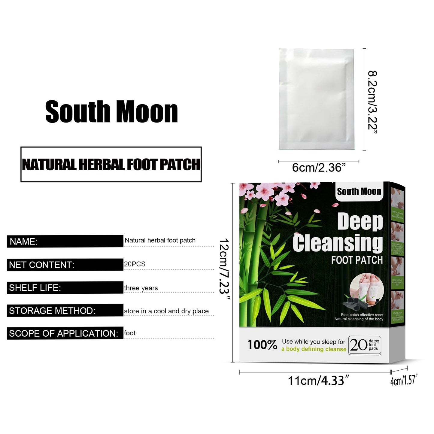 South Moon Natural herbal foot patches for dehumidification and foot massage Relieve physical stress, relax the body and mind, and aid sleep with foot patches