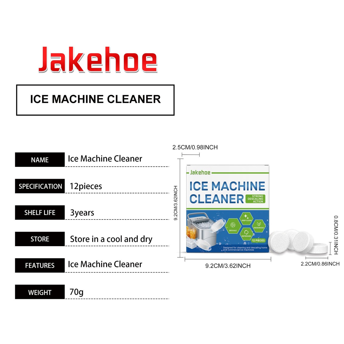 Jakehoe Ice Maker Cleaning Tablets Daily household gentle cleaning of ice makers for descaling, deodorizing, and maintenance